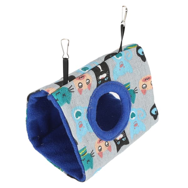 Warm Bird Nest House Plush Fluffy Hammock Sleeping Bed for Hamster Parrot Parakeets Cat Pattern and Blue Bottom