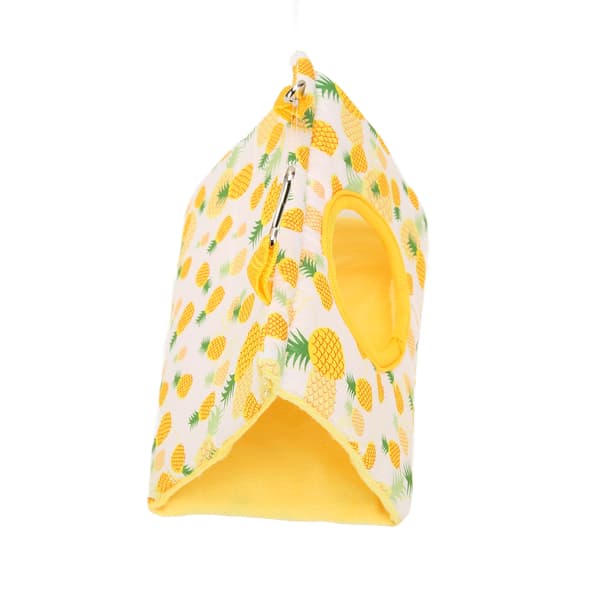 Parrot Hammock Triangle Polyester Yellow Pineapple Pattern Bird Nest Bed with Hole and 2 Hooks for Four Seasons S Yellow Pineapple