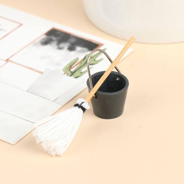 Nukkekoti Miniatyyri Mop ja Ämpäri Nukkekoti Siivousvälineet Realistinen Mini Mop ja Ämpäri Setti Keittiö Kotivarusteet