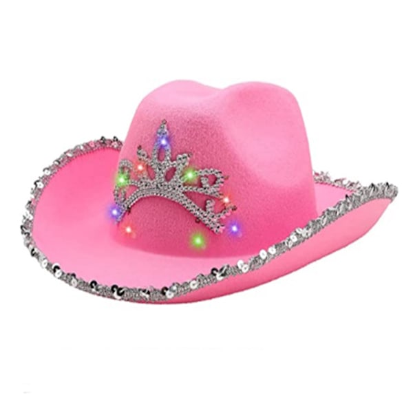 Rosa Cowboyhatt i filt med lysende snor for Cosplay Festkostyme Tilbehør Leketøy for Kvinner