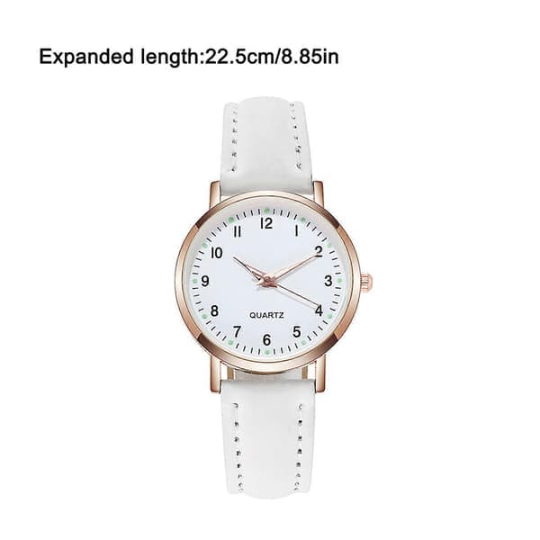 Damarmbandsur Quartz Analog Damklocka med Läderarmband, 100 % Vit White