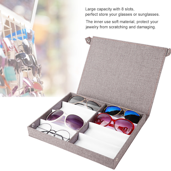 8 Fack Glasögon Förvaring Solglasögon Display Smycken Container Case Organizer med knapp