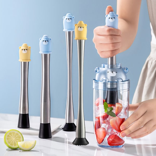 Profesjonell Muddler med komfortabelt håndtak Profesjonell brukervennlig Muddler i rustfritt stål for Bar Gul 26cm/10.2in