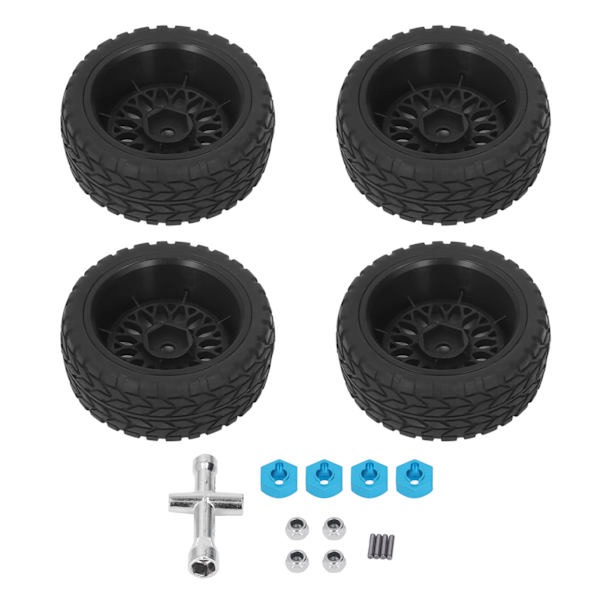 4 stk RC Hjuldekk Gummi Dekk Plast Felg Bedre Grep Stabil 1/10 Gummi Hjul Dekk for 1/10 RC Racing Bil Svart