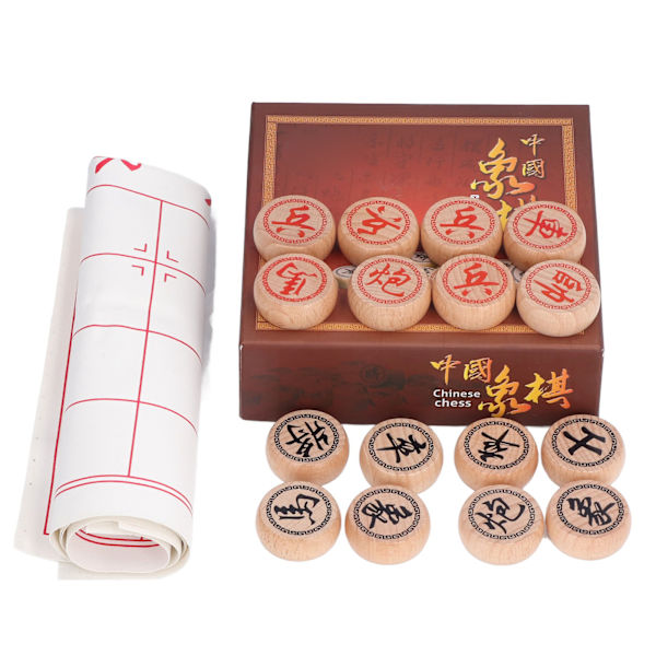 Kinesiskt schackspel Bokträ Intellektuell tillväxt Xiangqi brädspel med PU-läder schackbräde 3 cm diameter