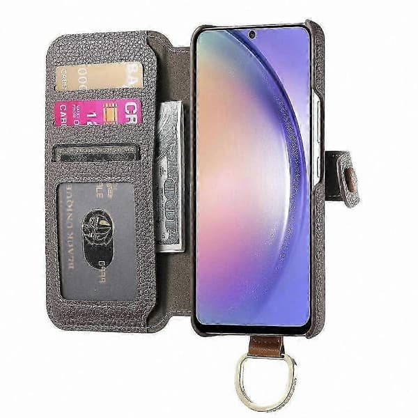 Galaxy A33 5G Läderfodral med Handledsrem, Kortfack och RFID-blockering Gray