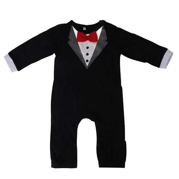 Baby Smoking Onesie Långärmad Nyfödd Gentleman Romper Jumpsuit med fluga Svart 80cm