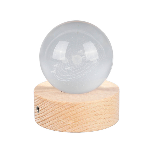 6 cm 3D Krystalkugle Lysende Klar Skulptur Rund Astronomi Bold Miniature Skulptur Bold Natlampe Solsystemet Krystalkugle