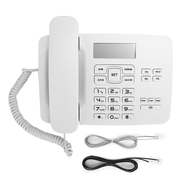 Dobbeltsystem hjemmekontotelefon med LCD-kalenderdisplay - Hvid
