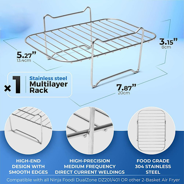 Luftfriteringsstativ for dobbel luftfriter, rustfritt stål, matavfukterstativ, rist, grill, luftfriteringstilbehør