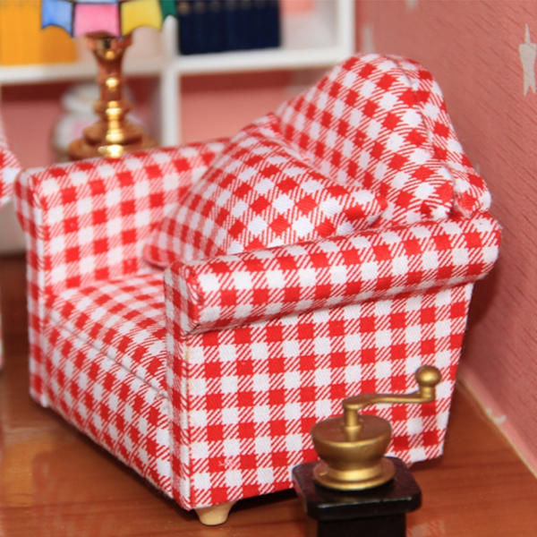 Enkel miniatyr-soffa med pute for 1:12 dukker DIY-tilbehør til dukkehus (#1)