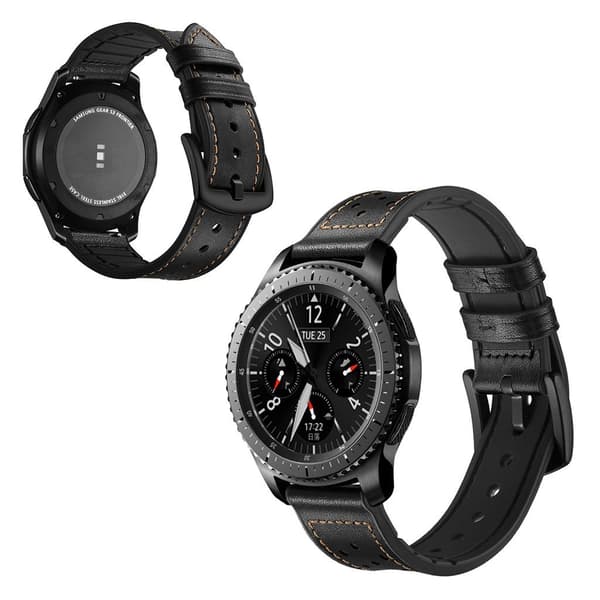 Samsung Gear S3 / Frontier urrem i ægte læder Sort Svart black