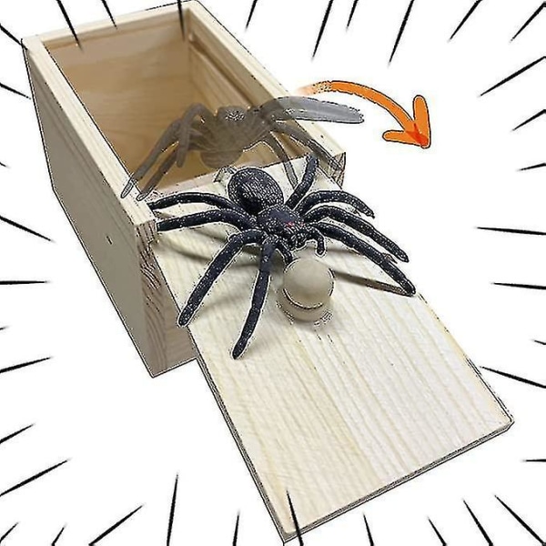 Trälåda Parodi Fake Spider Prank Spider Skrämma Box Black Spider