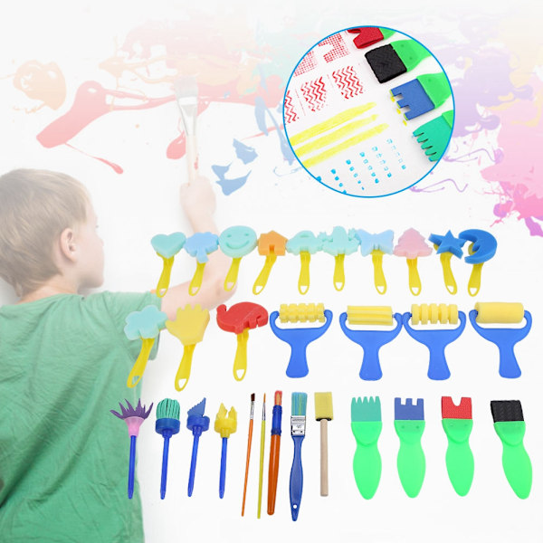 Barn Graffiti Ritning Toy Svamp Borstar Frimärken Paintbrushes Kit Målarverktyg
