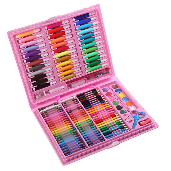 150 st Barnmålningsset Oljepastell Akvarellpenna Crayon Färgpennor Gör-det-själv-konsttillbehör för studenter Rosa Boxed