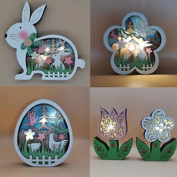 2023 Ny påskdekoration för hem Trä påskhare led ljus påskhantverk påskharen prydnad dekor påskägg dekor lampa Easter eggs