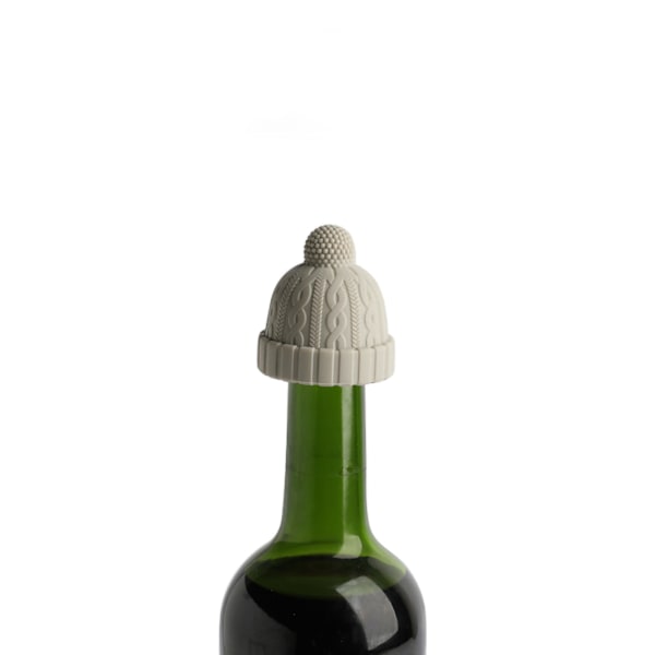 Stickad mössa formad vinflaskpropp Silikon Wine Saver Sealer Preserver Återanvändbar för Beer Whisky Grey