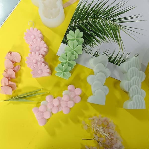 Geometrisk stablet silikonlysform DIY spesialformet duftlysform[LD] Four Leaf Clover B