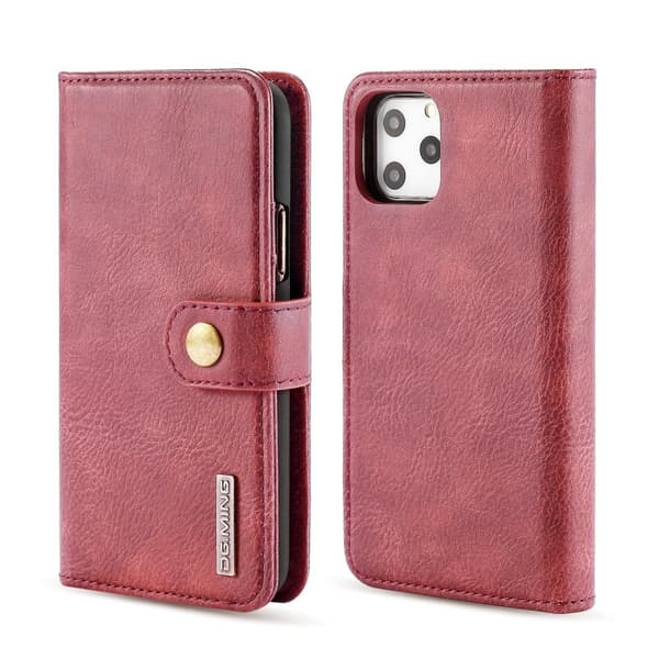 DG.MING Kompatibel med iPhone 11 Pro Max Split Läder Plånboksfodral - Röd Röd red