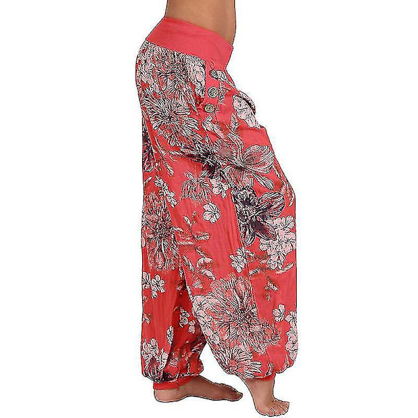 Naisten punaiset painetut leveät harem-housut 4XL