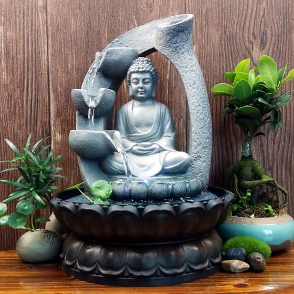 Ainutlaatuinen hartsi Buddha pöytäsuihkulähde koriste pöytäkoriste valolla kotitoimistoon EU-pistoke 220V
