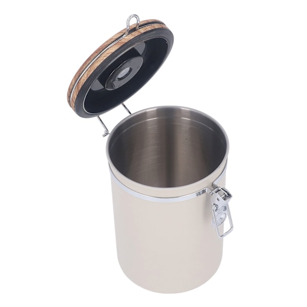 Kaffebeholder 1,8L rustfrit stål Lufttæt opbevaringsbeholder til kaffebønner med dagskontrol stålske til te, mel, korn, sukker Beige