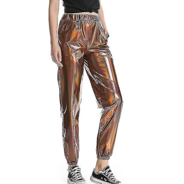 Afkæmpelige Sommer Metallic Kaffe Højtaljede Kvinders Bukser 2XL