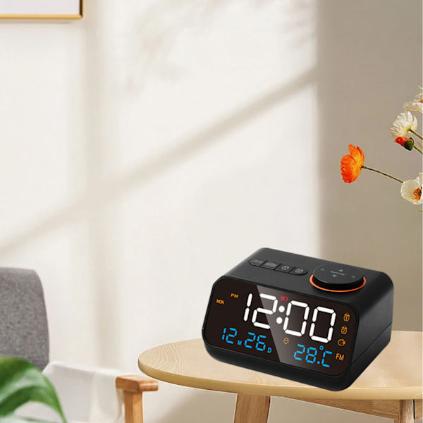Väckarklocka Radio Multifunktionell LED Musik Timing Uppladdningsbar FM Radio Väckarklocka för Home Svart