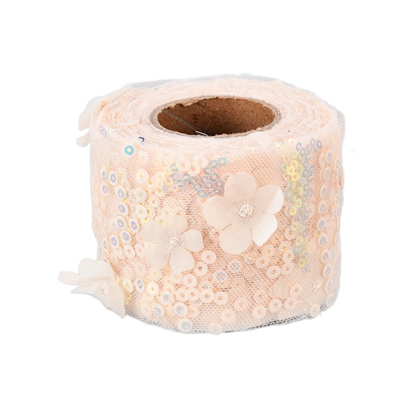 Tyllerulle 9 meter Broderede Pailletter Blomster Mesh Bånd Dekorativt Håndværkstilbehør Beige