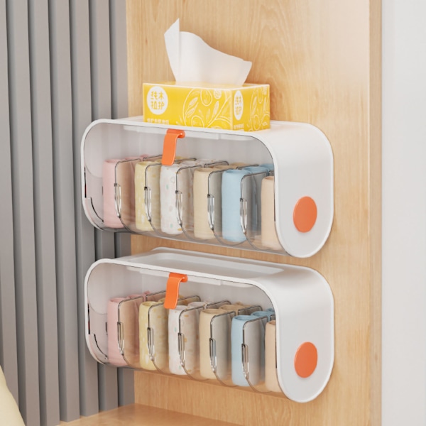 Väggmonterad Underkläder Förvaringslåda Punch Free Transparent Underkläder Rack Skåp Garderob Organizer Vit