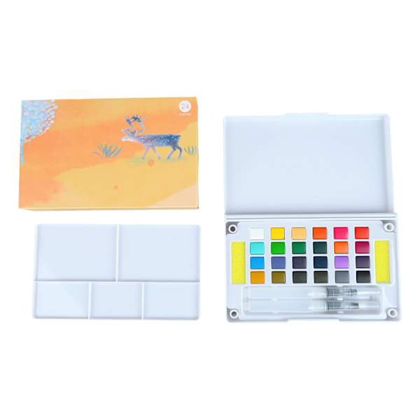 24 Farver Akvarelfarvesæt med Palette til Voksne Børn Sikker Nem Farveblanding Solid Akvarelfarve til Tegning