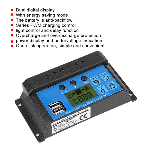 12V 24V Intelligent fotovoltaisk Solar Charge Controller PWM Auto Solcell Panel Regulator Accessory10A