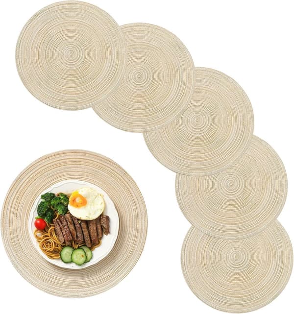 6 stk. bordbrikker runde vaskbare bomullsvevde beige 38*38 cm til hjemmebruk