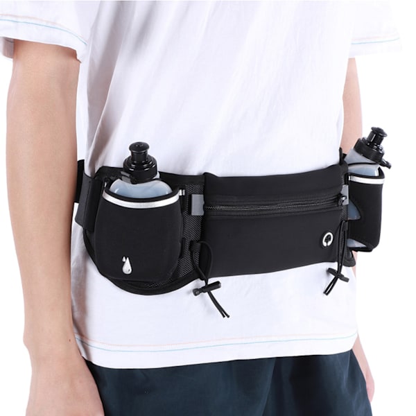 Löparbälte med vattenflaska Utomhussport Vattentät midjeväska Bottle Set Black