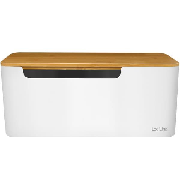 Cable box - Kabelgömma m bambulock 32x14x13cm Vit, Trä Bamboo, Plast