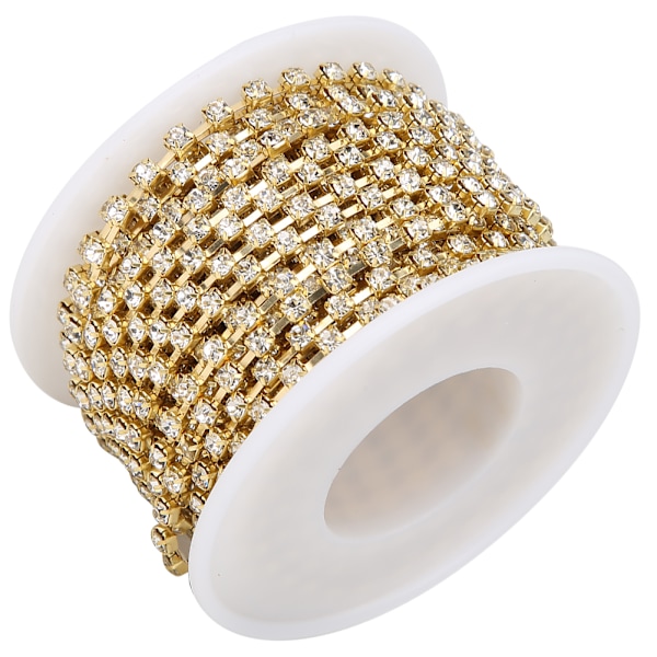 10 Yards/Roll Strass Kedja Gör det själv Hantverk Kläder Sydekoration Tillbehör Utsmyckningar Vita Strass Guld Botten SS12‑3mm