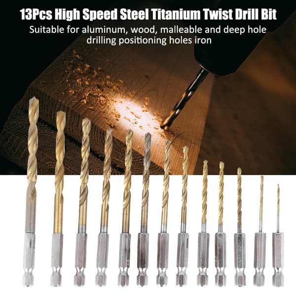 Højhastighedsstål Titanium Belagt Bor Sæt 13 stk. Hex Skaft