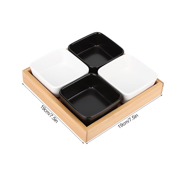 Divided Grids Multifunktionell Miljövänlig Torkad Fruktbricka Godis Snack Sås tallrik Hållare för Hem (Fyra Grids 2White2Black)