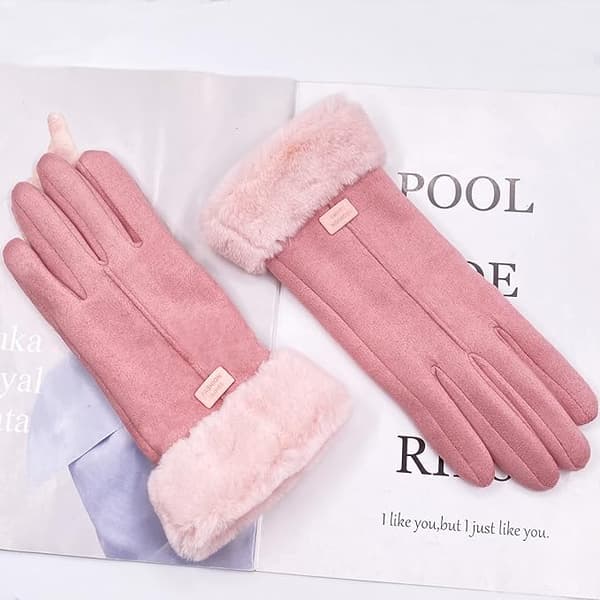 Damvintervarma handskar med pekskärm, mocka, tjockt foder, damhandskar Kompatibel med utomhusbruk[LD] pink