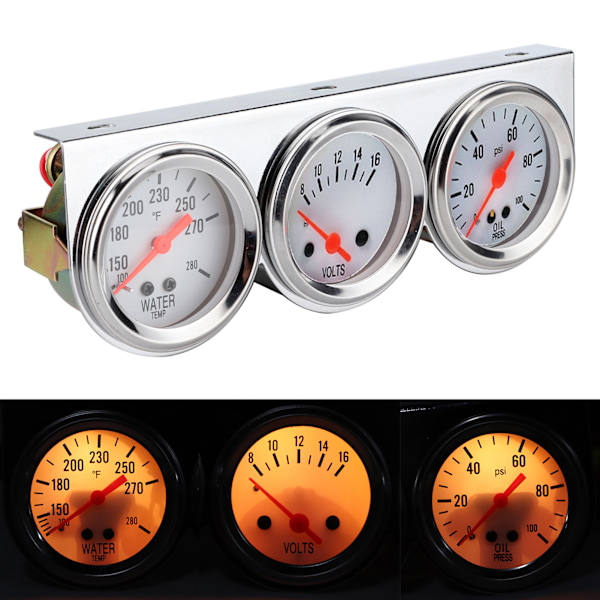 Universal 3 i 1 mätare Set Vattentemp VoltsOil Press 52mm Meter Mekaniskt instrument