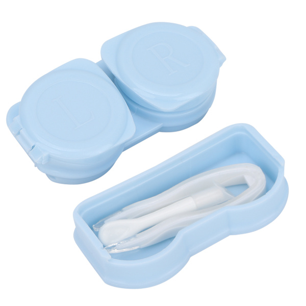 Kontaktlinssikotelo Kannettava Pölynkestävä Kontaktlinssien Säilytyssarja Pinseteillä Stick Remover ToolBlue