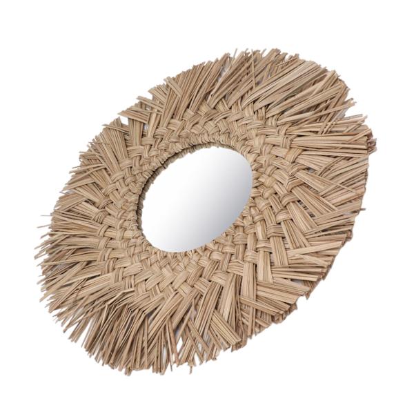 Straw Weaving Wall Mirror Retro Vacker vävd vägghängande spegel för Dorm Room Dekoration Nature