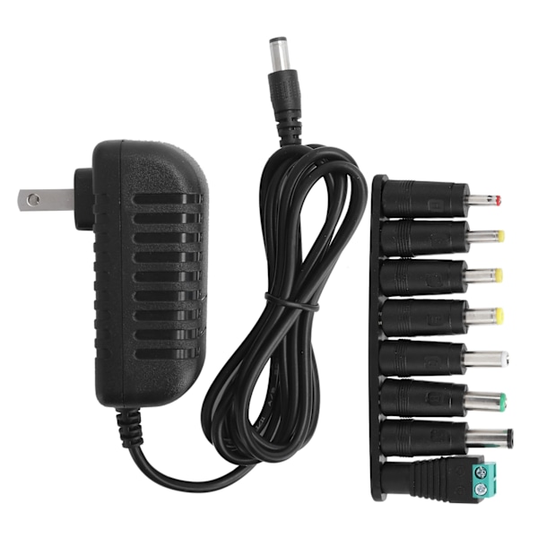 Strømforsyningsadapter 12V 2A LED-strimler skiftende oplader med 8 DC-konverteringsstik 100-240V US-stik