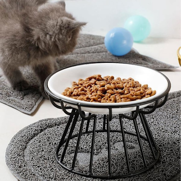 Whisker-Friendly upphöjd keramisk kattmatskål med metallstativ