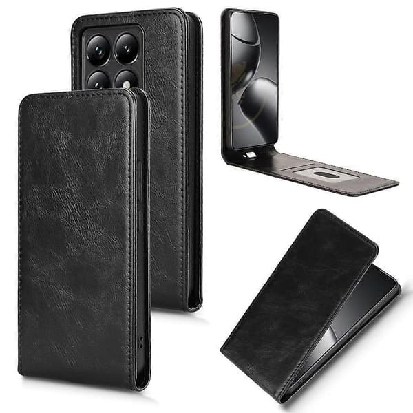 Magnetiskt vertikalt flip-telefonfodral i läder Black