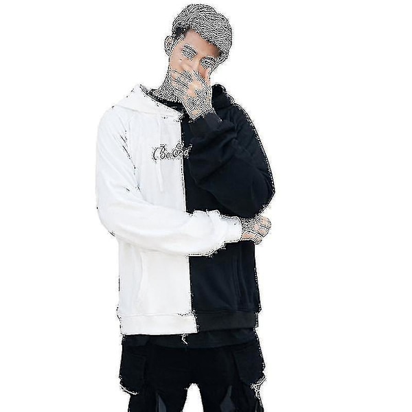 Smilende Ansigt Print Mænds Langærmet Hoodie Trøje Sort Hvid