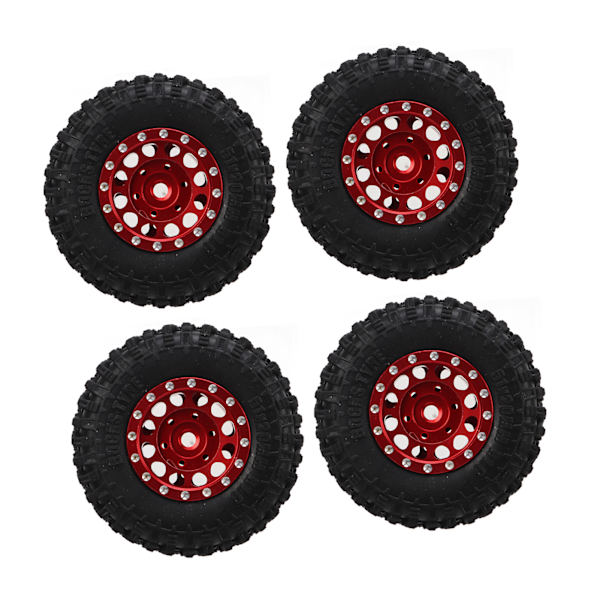 4 stk RC dæk og hjul sæt aluminiumslegeringsfælge nav gummidæk til TRAXXAS 1/18 til Axial SCX24 1/24 RC bil rød