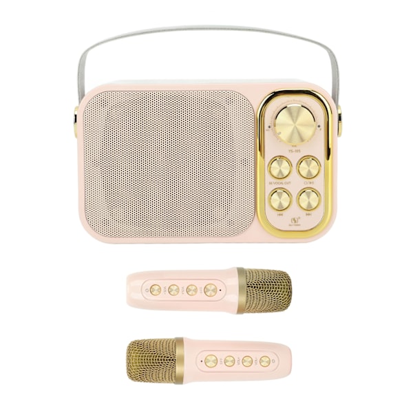 Karaokemaskin med 2 mikrofoner Karaoke alt-i-ett-maskin Bærbar Bluetooth-sangmaskin for hjemmefest Rosa