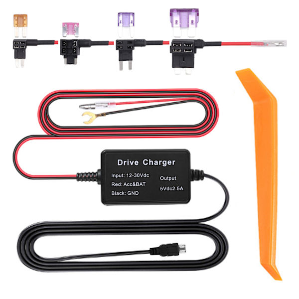 Dash Cam Hardwire Kit Hög säkerhet 24h övervakning för spegelkamera GPS Navigator Radar Detektor MICRO