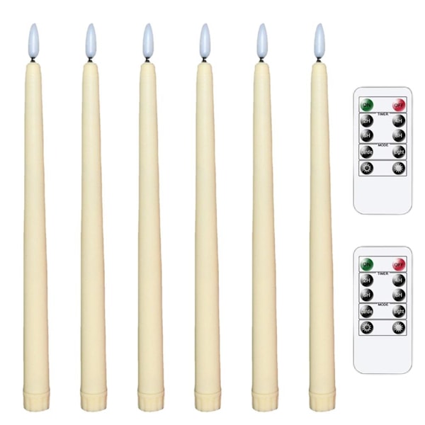 6 st LED flamlösa flimrande varmt ljus avsmalnande ljus med 2 fjärrkontroller för jul Thanksgiving Halloween hembröllopsdekoration